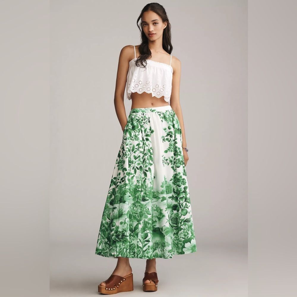New Anthropologie The Jacie Poplin Printed Maxi Skirt by Maeve Size Xs